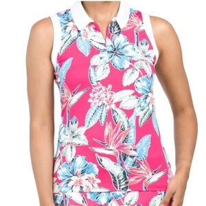 Tommy Bahama Golf Womens Sleeveless Polo Shirt Pink Blue Floral‎ Active Size S
